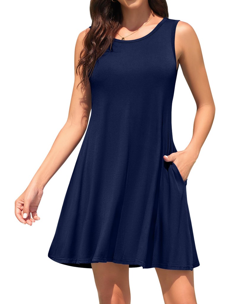 WEACZZY Women Summer Casual Swing T Shirt Dresses Beach Cover up Loose Dress,Navy Blueï¼ŒL - Image 1